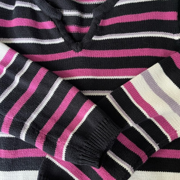 EWM Black and Pink V-Neck Striped Sweater - Picture 9 of 9